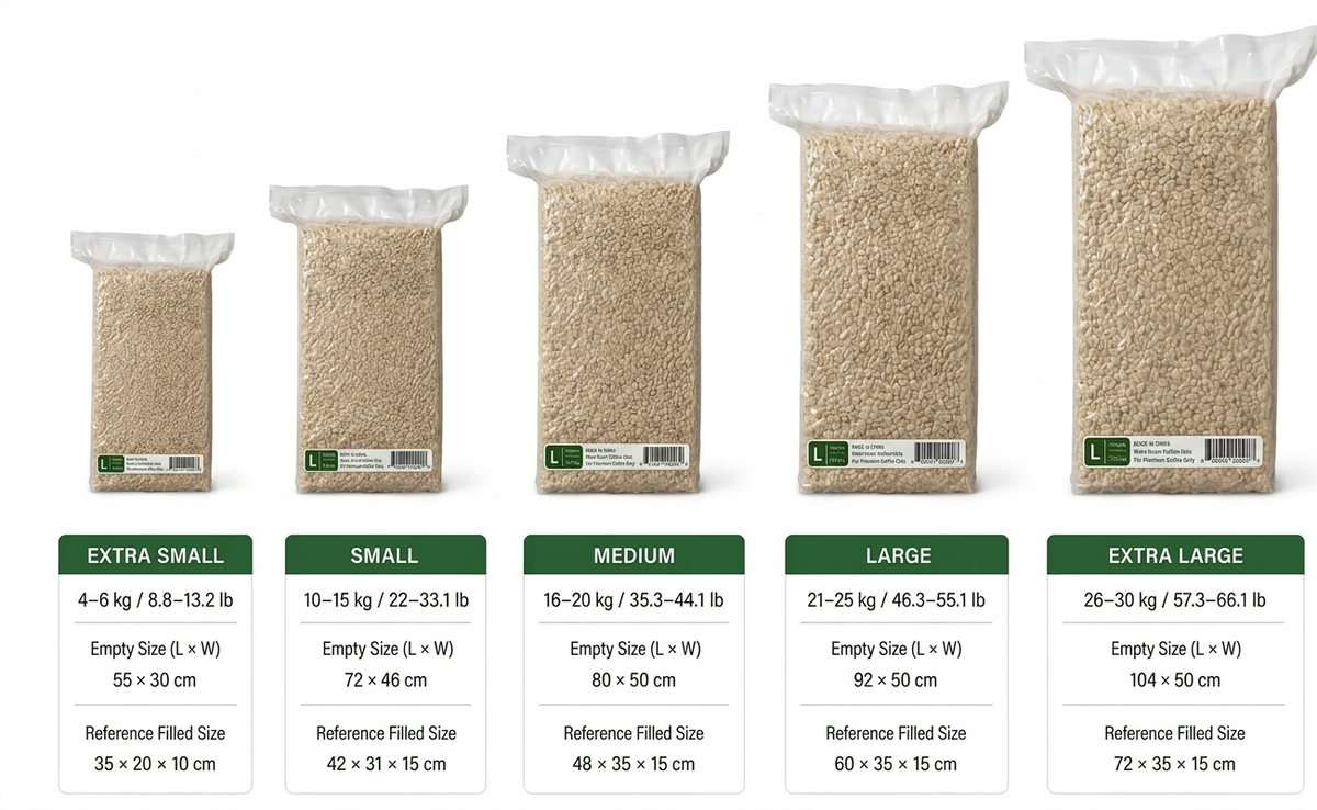 Vacuum Sealing Bags for Green Coffee Beans 4–30 kg | Puncture-Resistant, Leak-Proof | Noble