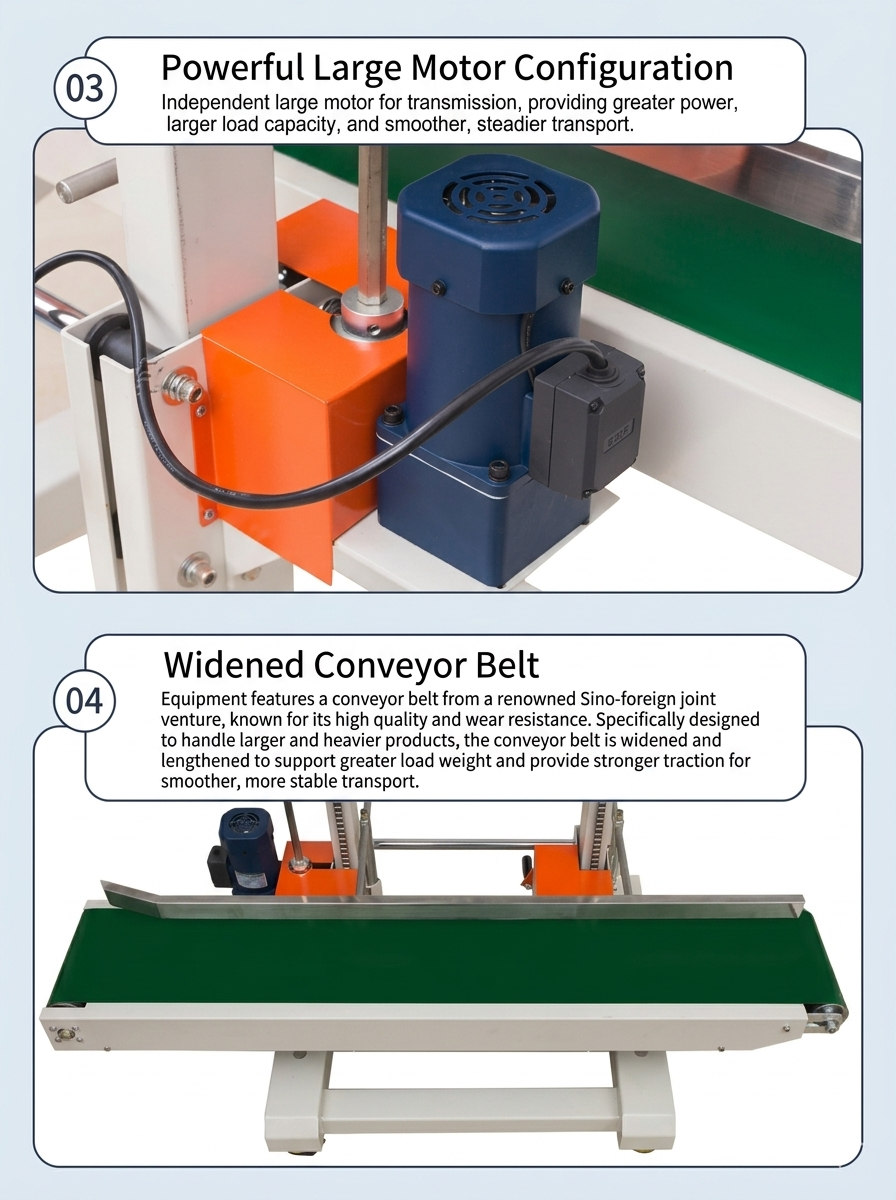 QLF1680 Large Bag Continuous Band Sealer – Height Adjustable, 15kg, for Grain, Fruit & Chemical Packaging