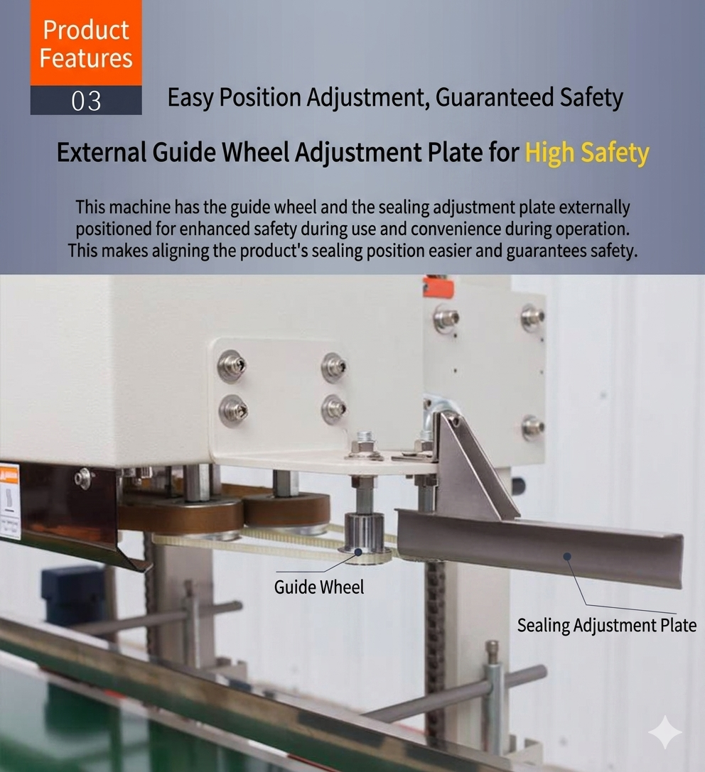 QLF1680 Large Bag Continuous Band Sealer – Height Adjustable, 15kg, for Grain, Fruit & Chemical Packaging