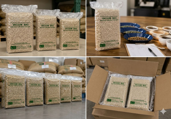 for green coffee beans, rice, beans, and grains, saving space, facilitating storage and handling