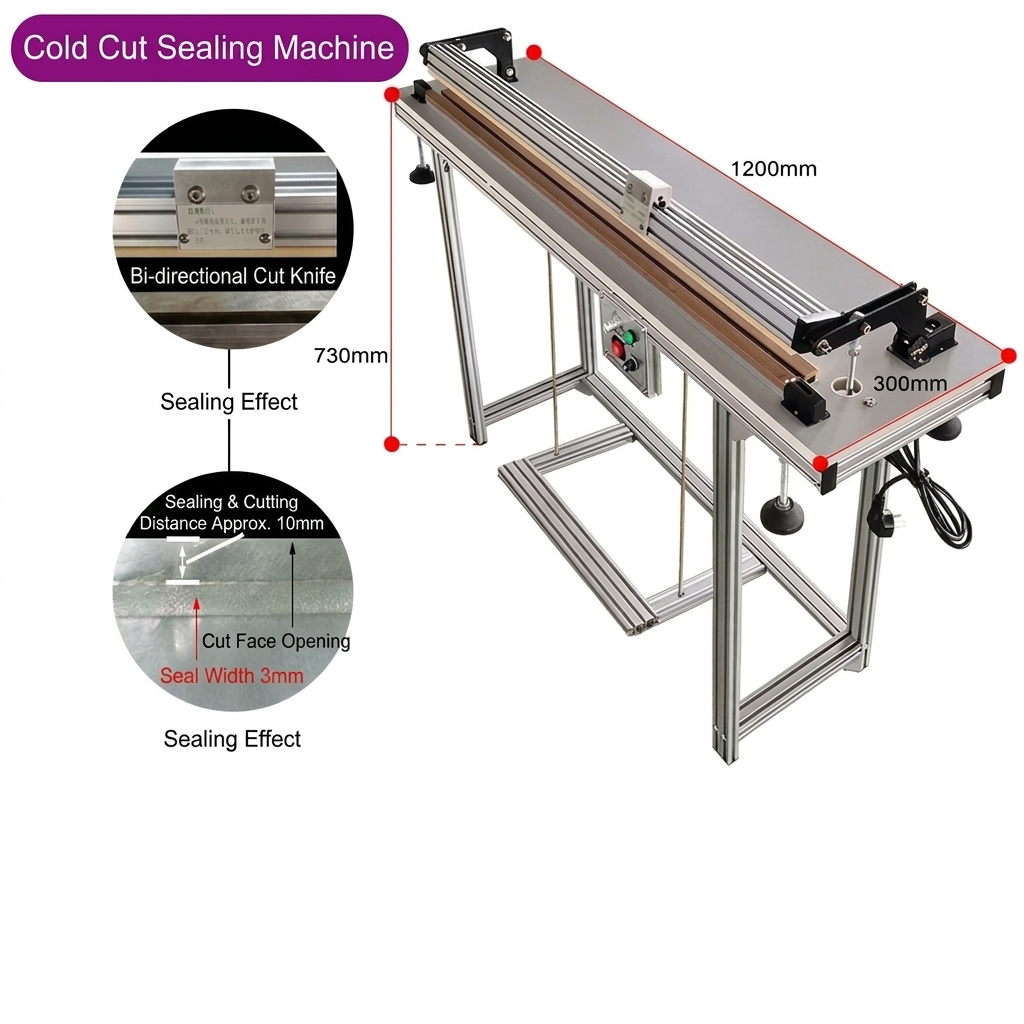 Cold Cut Sealing Machine - Option 3 Seal + Rail Blade Cut